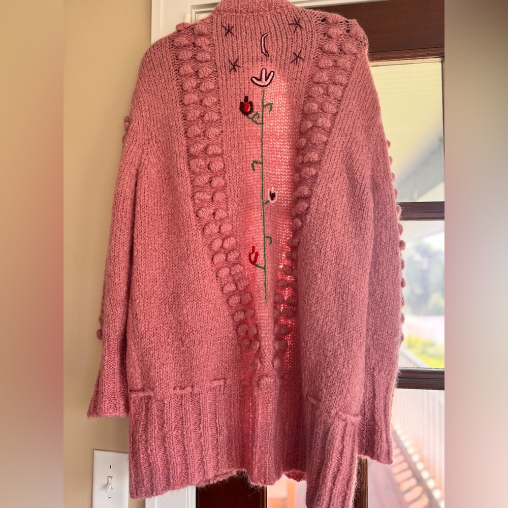 $650 Hayley Menzies Gloria Rose Mohair Midi Cardigan Pink Embroidered Small - Picture 7 of 9